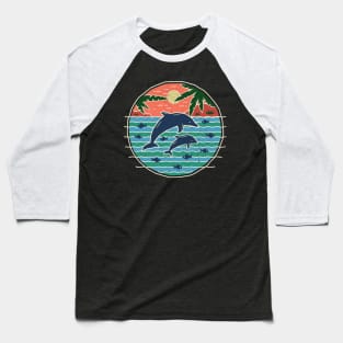 Dolphins - Rustic Sunset Paradise Scene Baseball T-Shirt